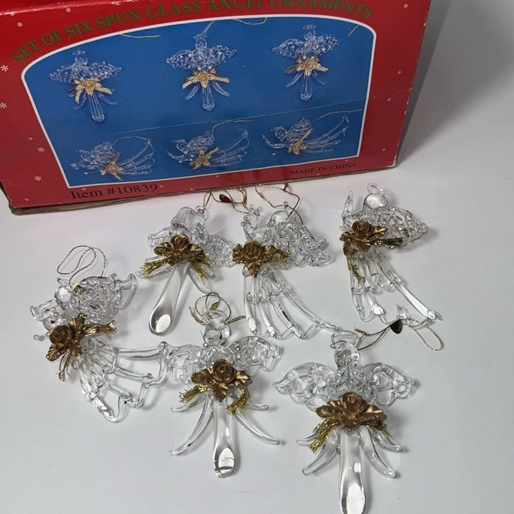Vintage Spun Glass Angel Ornaments -Set of 6